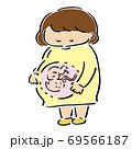 妊婦さんとおなかの赤ちゃん　カラーイラスト 69566187