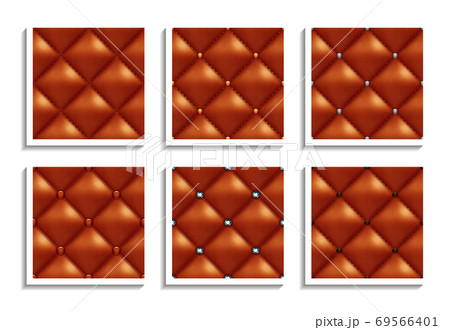 Seamless vector patterns of brown leather upholstery with gold, silver, diamond buttons. Luxury textures of vintage furniture Seamless vector patterns of brown leather upholstery with gold, silver, diamond buttons. Luxury textures of vintage furniture 69566401