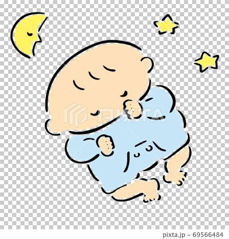 Night sleeping baby moon and stars color illustration Night sleeping baby moon and stars color illustration 69566484