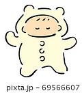 ねむる赤ちゃん　クマ耳フード　カラーイラスト 69566607