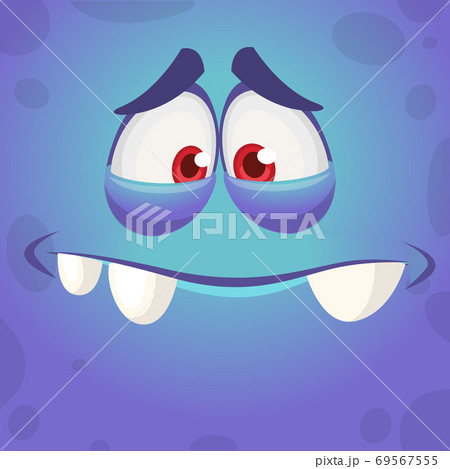 Surprised angry cartoon monster face. Vector Halloween monster square avatar Surprised angry cartoon monster face. Vector Halloween monster square avatar 69567555