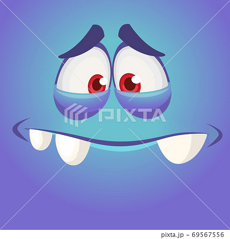 Surprised angry cartoon monster face. Vector Halloween monster square avatar 69567556