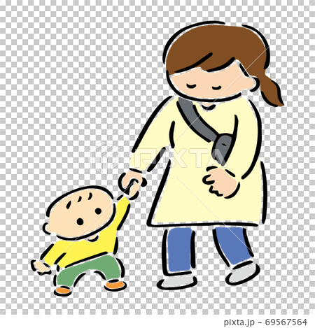 あんよ赤ちゃんとママ カラーイラストのイラスト素材 あんよ赤ちゃんとママ カラーイラストのイラスト素材