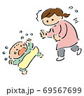 泣く赤ちゃんと駆け寄るママ　カラーイラスト 69567699