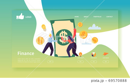 Business and Finance Landing Page Template. Website Layout with Flat People Characters Making Money. Easy to Edit and Customize Mobile Web Site. Vector illustration 69570888