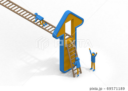 上向きの矢印 向上心のコンセプト 梯子を登る人 アイソメトリック のイラスト素材