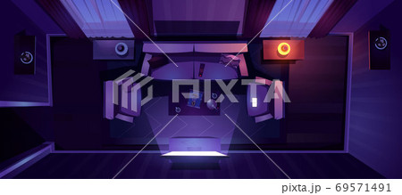 Living room with sofa and tv at night top view 69571491