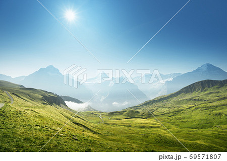 Grindelwald valley from the top of First mountain, Switzerland 69571807