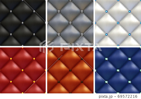 Luxury set of black, white, gray, brown, red, blue patterns of vintage furniture upholstery with different buttons. Seamless textures of leather furniture background 69572216