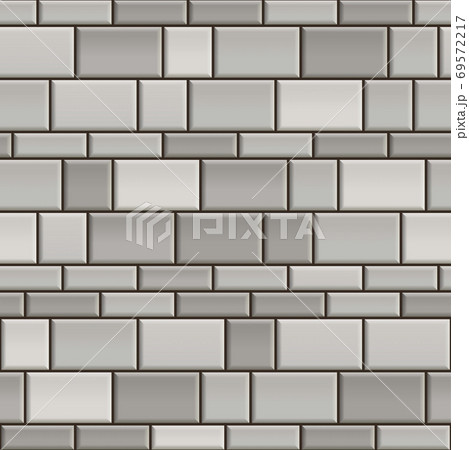 Seamless texture of gray and white brick wall. Repeating pattern of grey cube stone with black seams background 69572217