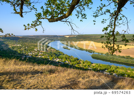 View to Dniester river from the top hill of Socola village, Moldova 69574263