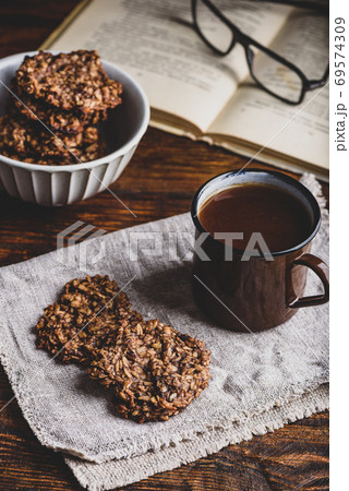 Banana oatmeal cookies with coffee Banana oatmeal cookies with coffee 69574309