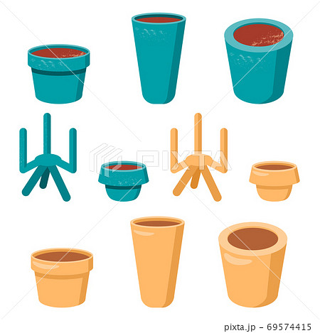 Flowerpot sticker set on white isolated backdrop. Flowerpot sticker set on white isolated backdrop. 69574415