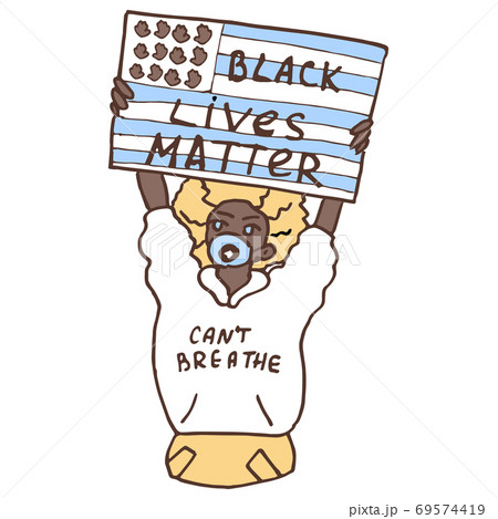 Woman holding blm poster on white isolated backdrop. 69574419
