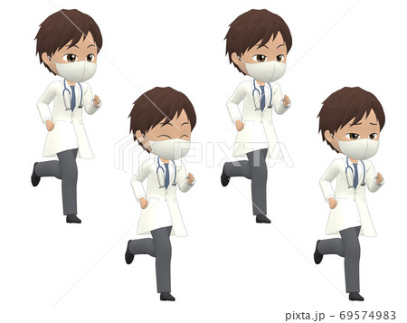 走る 黒人 男性 医者 ミディアム 斜めのイラスト素材