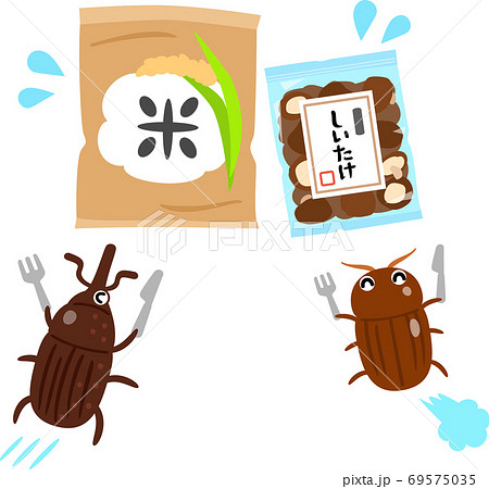 米や保存食を食べる害虫のキャラクターのイラスト素材