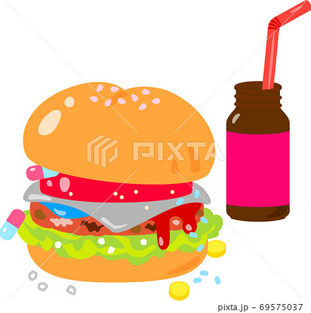 添加物 薬品まみれのハンバーガーのイメージのイラスト素材