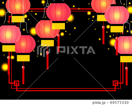 中華ランタンのイラスト背景のイラスト素材