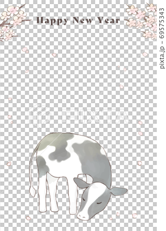 牛和梅花的新年賀卡 69575343