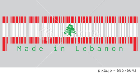 Barcode set the color of Lebanon flag, triband of red and white, charged with a green Lebanon Cedar Barcode set the color of Lebanon flag, triband of red and white, charged with a green Lebanon Cedar 69576643