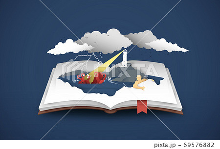 Open book of 3d papercut sea monster horror story Open book of 3d papercut sea monster horror story 69576882