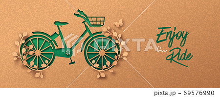 Green paper cut eco plant leaf bike conceptのイラスト素材 