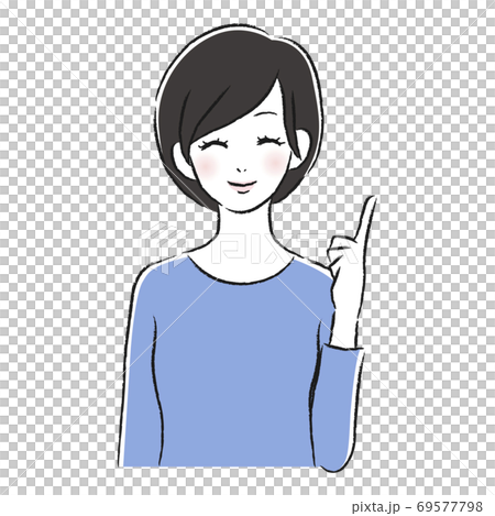 一個微笑的婦女指向 一個微笑的婦女指向 69577798