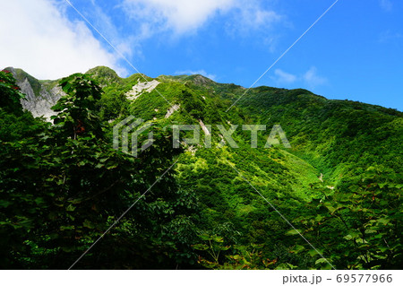 雨飾山 小谷温泉コース荒菅沢手前から山頂方面 雨飾山 小谷温泉コース荒菅沢手前から山頂方面 69577966