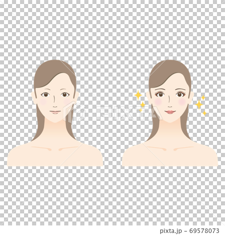 化粧前と化粧後の女性のイラスト 69578073