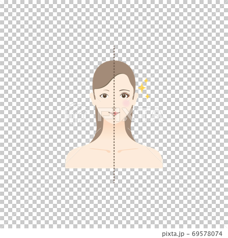 一個女人化妝前後的插圖 69578074