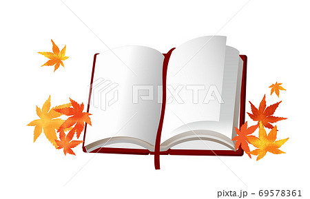 紅葉した楓と開かれた1冊の本（白背景） 69578361