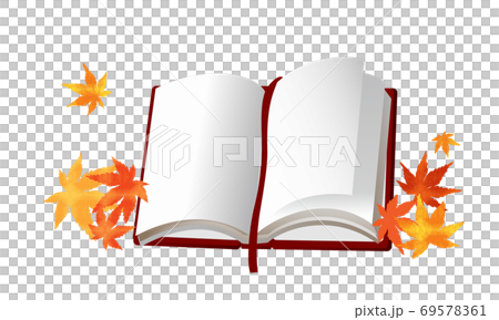 紅葉した楓と開かれた1冊の本（白背景） 69578361