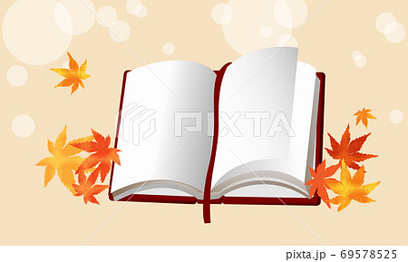 紅葉した楓と開かれた1冊の本 背景色あり のイラスト素材