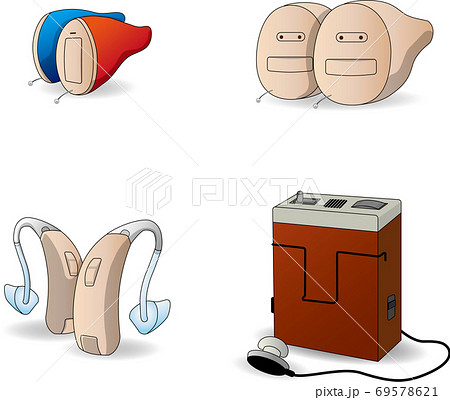 補聴器のイラスト4種類両耳セットのイラスト素材