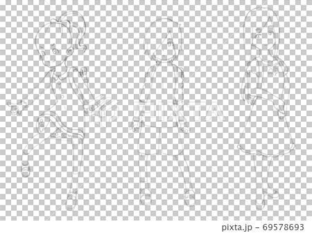 女子小学生の三人組 元気な子 ボーイッシュな子 お嬢様な子 のイラスト素材
