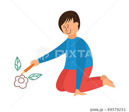Drawing child boy for kids creative classes flat vector illustration isolated Drawing child boy for kids creative classes flat vector illustration isolated 69579251