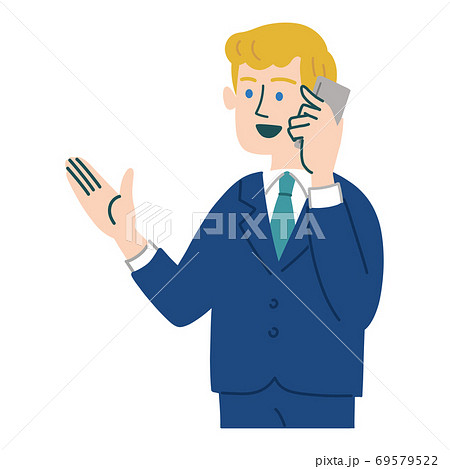 スーツ　男性　外国人　ブロンド　携帯電話　スマホ　提案 69579522
