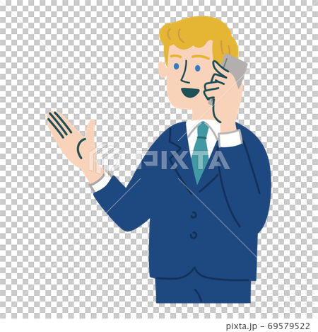 スーツ　男性　外国人　ブロンド　携帯電話　スマホ　提案 69579522