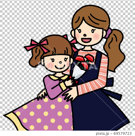 母の日にお母さんにカーネーションを贈る女の子 69579723