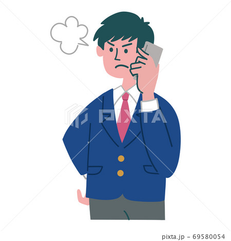 ブレザー 学生 男の子 携帯電話 スマホ 怒っているのイラスト素材