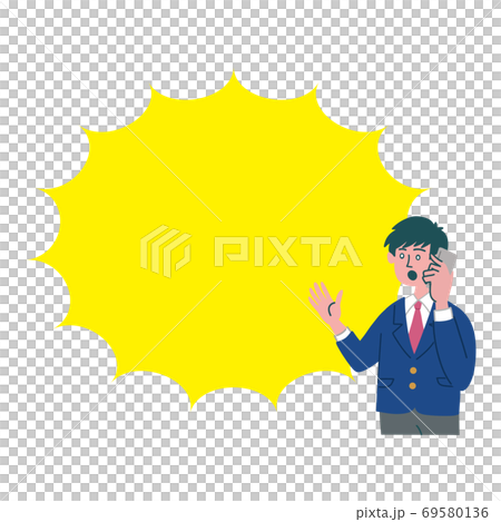 ブレザー 学生 男性 携帯電話 スマホ 衝撃 驚いているのイラスト素材