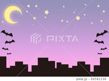 ハロウィンの街のシルエット パープルのイラスト素材