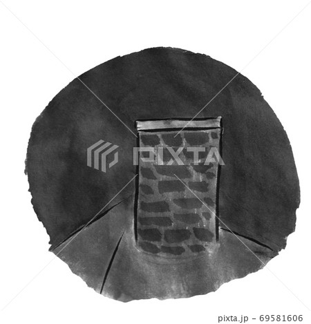 夜空にえんとつのイラスト 墨の手描きイラスト ツリーのイラスト素材