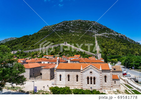 The second longest city wall in the world in Ston near Dubrovnik, Croatia 69581778