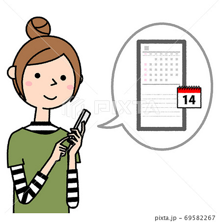 スマホを操作する若い女性　ママ 69582267