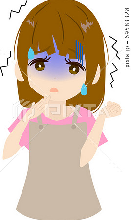 恐怖して青ざめる主婦のイラストのイラスト素材