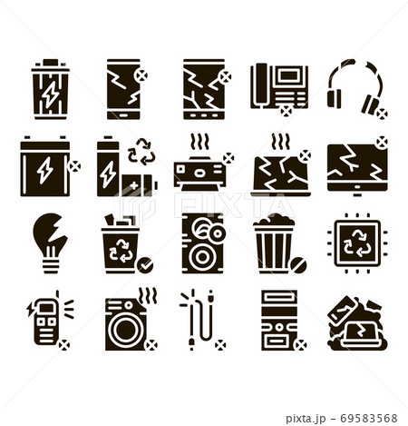 Electrical Waste Tools Glyph Set Vector 69583568