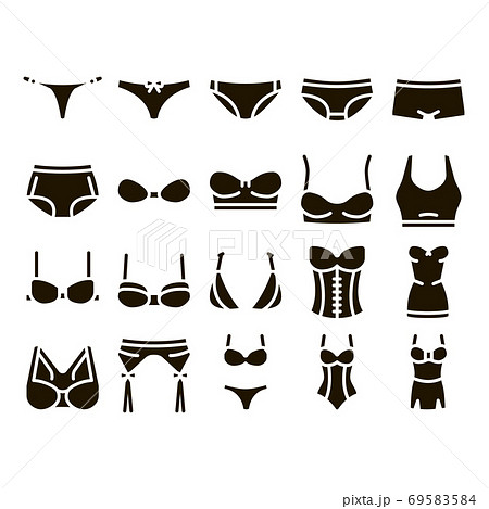 Lingerie Bras Panties Glyph Set Vector Lingerie Bras Panties Glyph Set Vector 69583584