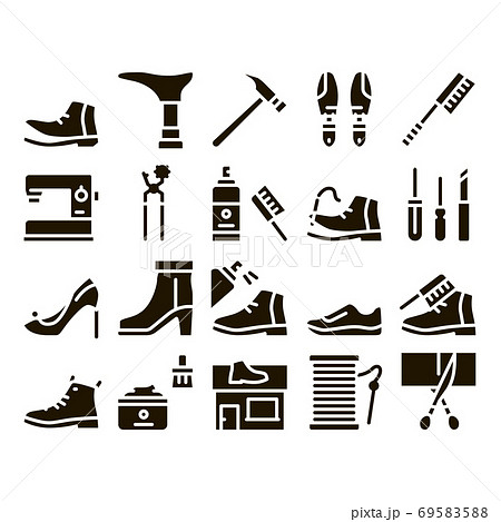 Shoe Repair Equipment Glyph Set Vector Shoe Repair Equipment Glyph Set Vector 69583588