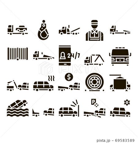 Tow Truck Transport Glyph Set Vector Tow Truck Transport Glyph Set Vector 69583589